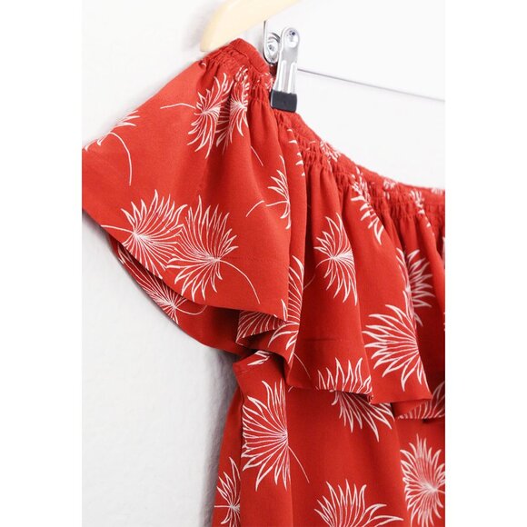 Madewell 100% Silk Palmflower Off The Shoulder Ruffle Mini Dress M $150 Rust - Picture 13 of 16